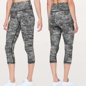 Lululemon Wunder Under Crop Hi-Rise Luon Rush Jacquard Black White Sz 4